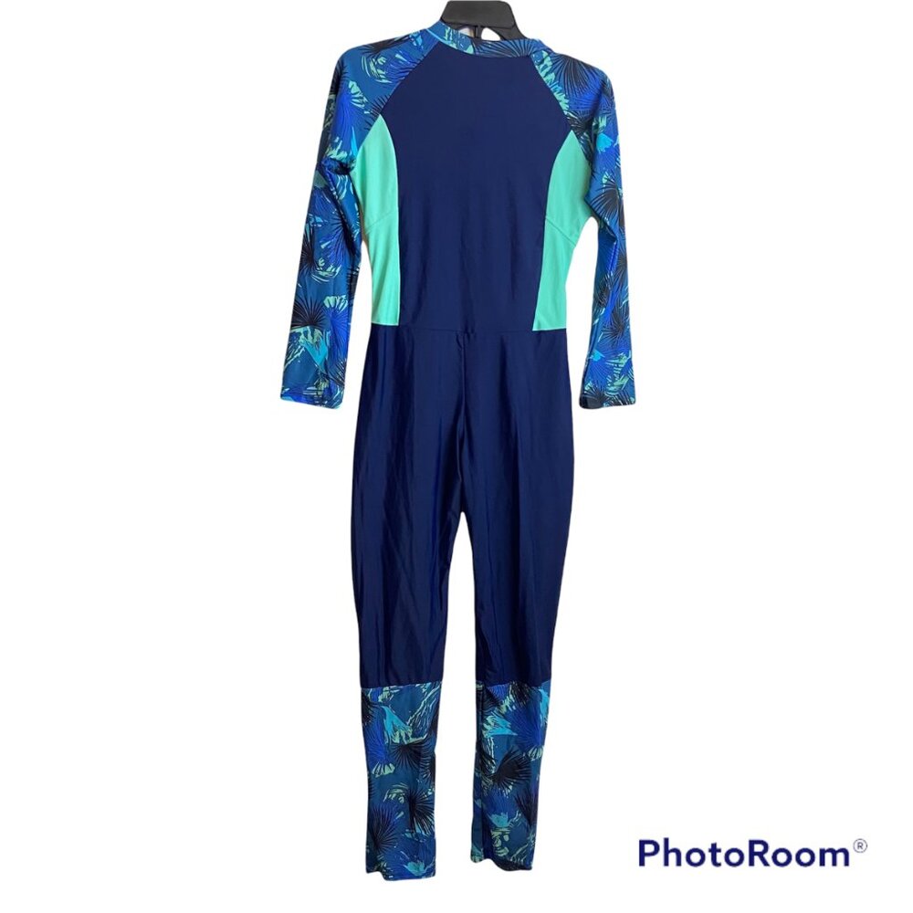SHEIN Full Swim Body Suit Womens Large Blue Long Sleeves Swim One Piece Suit